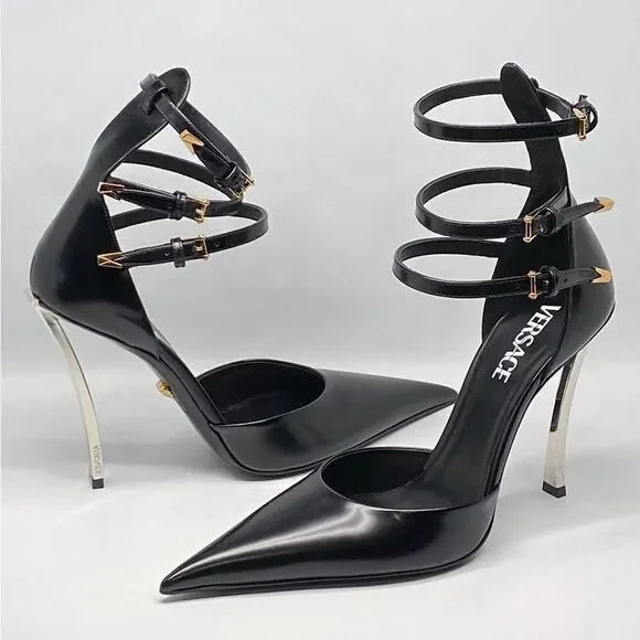 Versace Pin Point Leather Ankle Strap Pumps - Picture 10 of 14